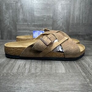 Birkenstock Lugano Sandals Mens 11 Tobacco Brown Oiled Leather Cross Strap NEW